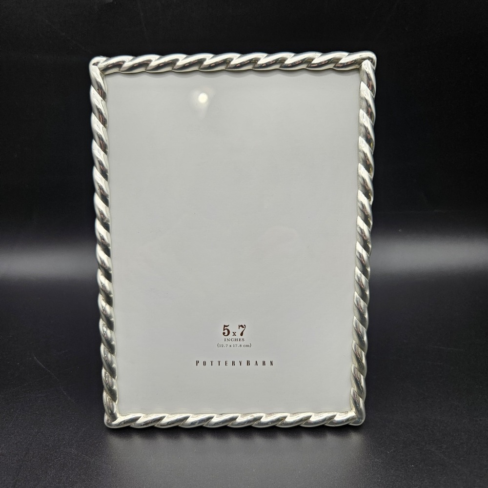 Pottery Barn Twisted Rope Frame 5x7 Silver Metal Border Velvet Back Modern Decor